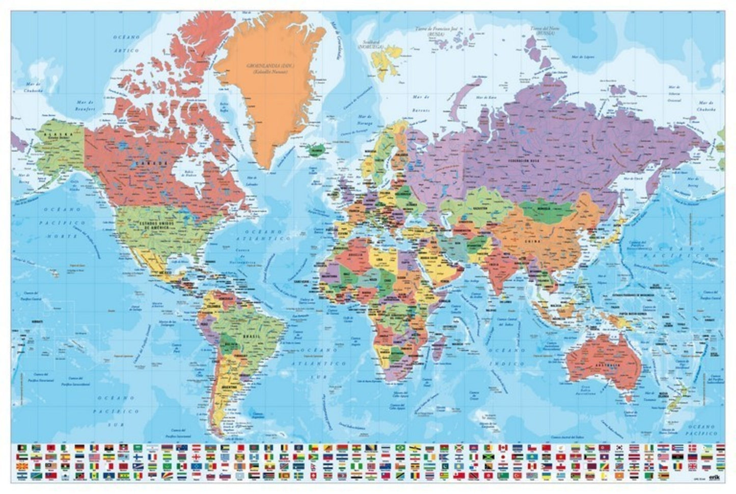 Poster Map World - Physical Politic - Espagnol - 91,5x61cm