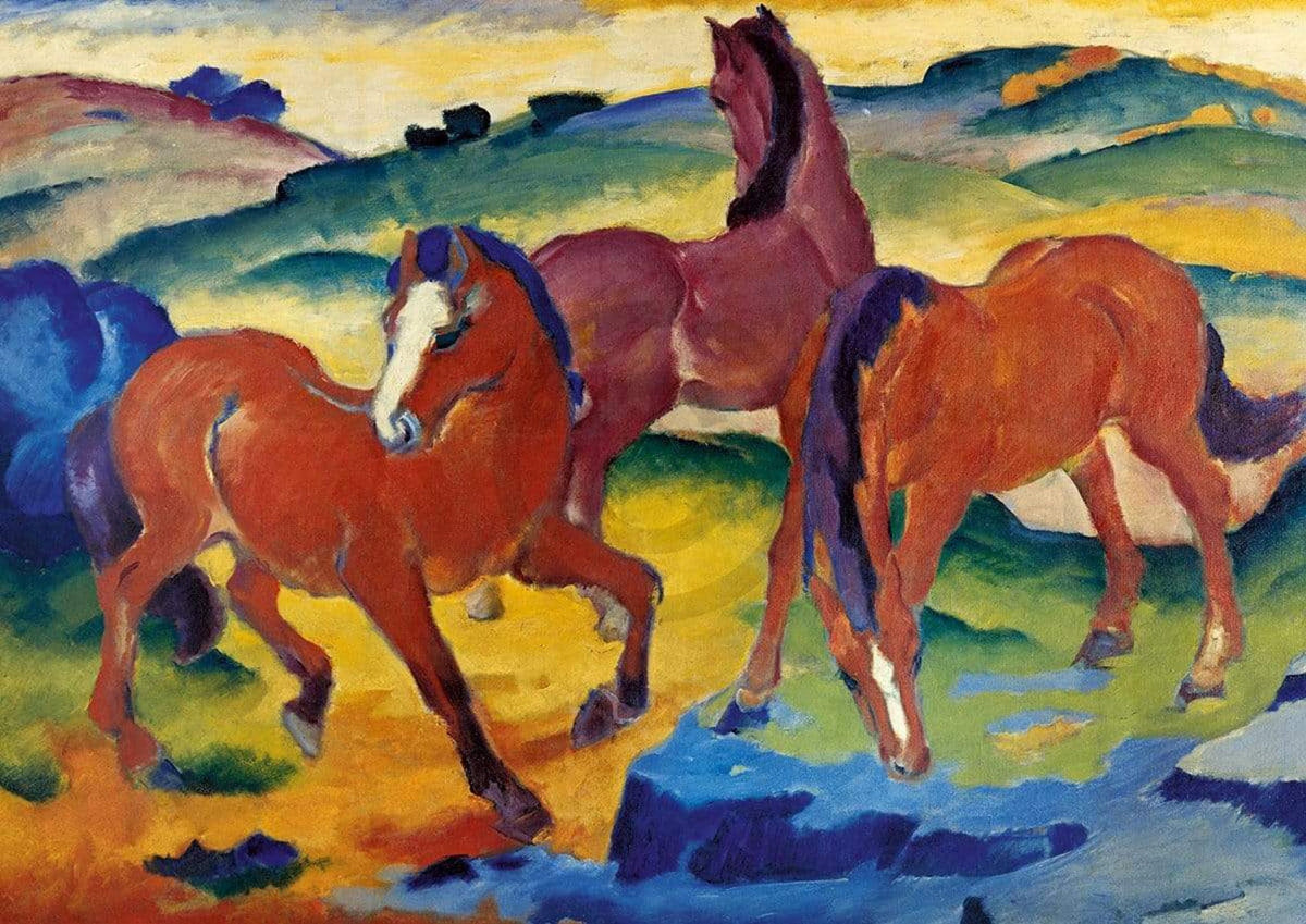 Affiche Art Franz Marc - Die roten Pferde 29.7x21cm