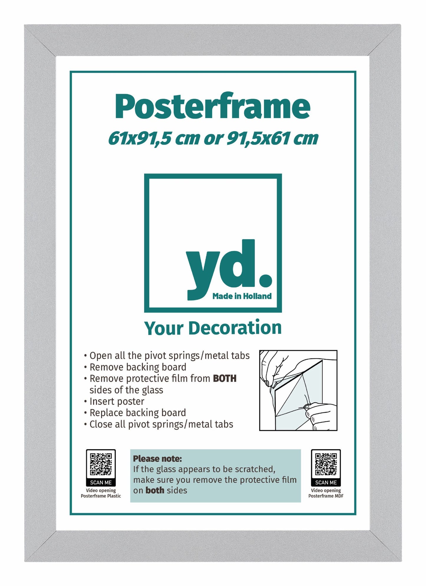 Cadre d'affiche 61x91,5cm Argent Mat MDF Parma