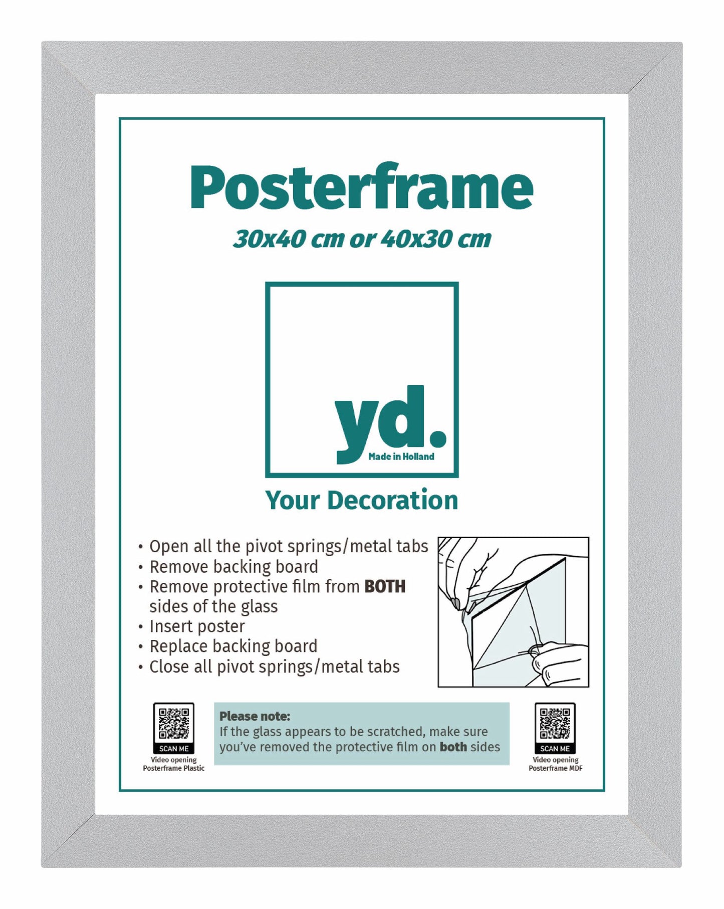 Cadre d'affiche 30x40cm Argent Mat MDF Parma
