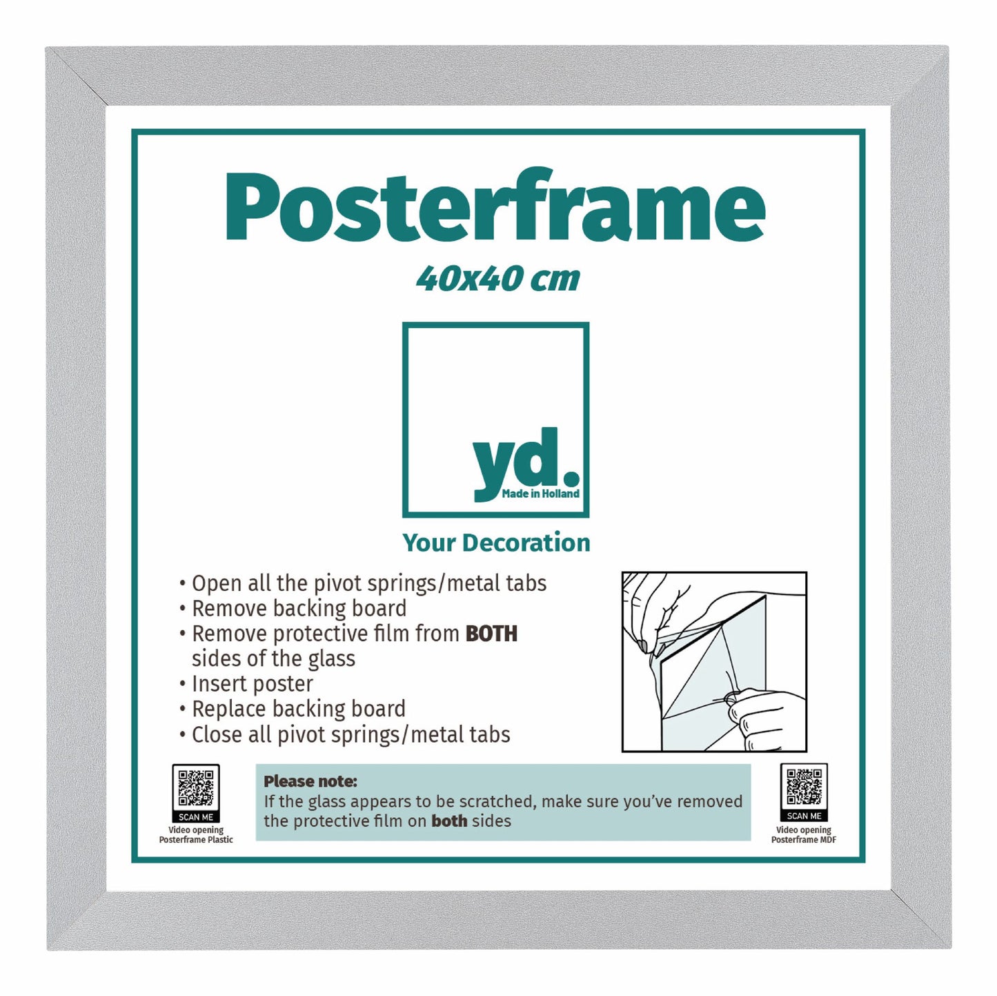 Cadre d'affiche 40x40cm Argent Mat MDF Parma