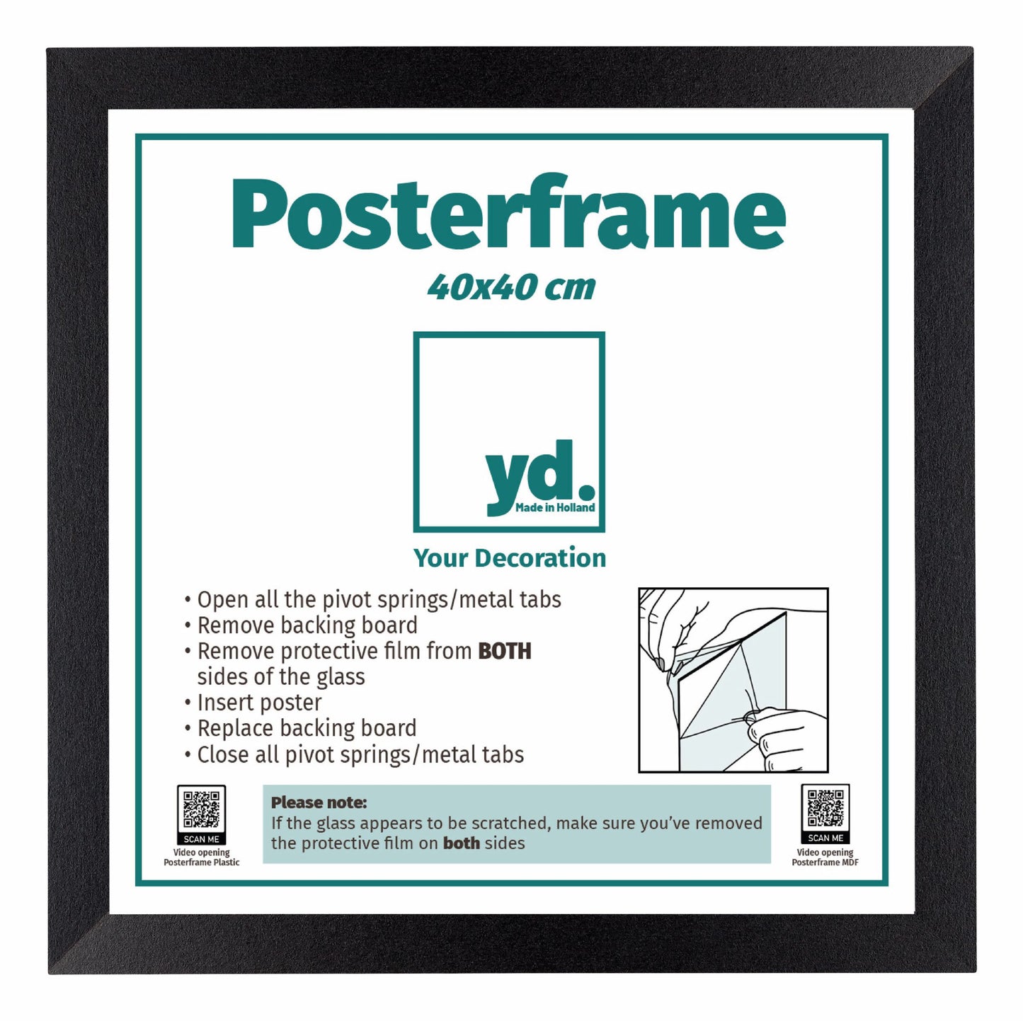 Cadre d'affiche 40x40cm Noir Mat MDF Parma