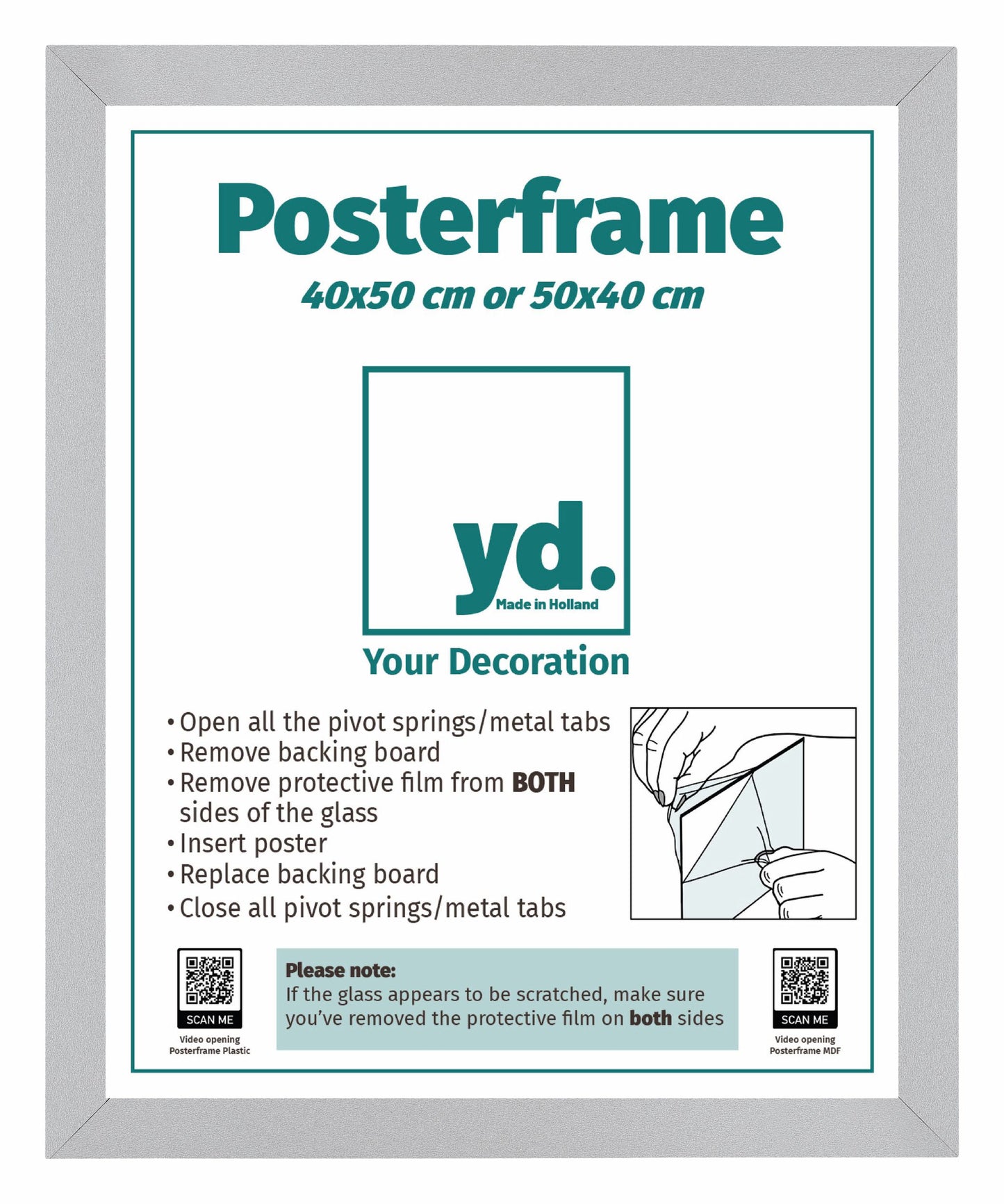 Cadre d'affiche 40x50cm Argent Mat MDF Parma