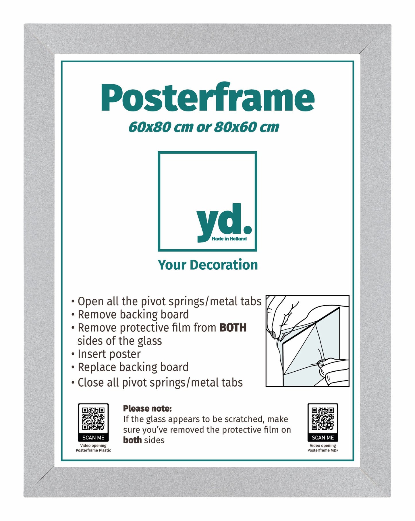 Cadre d'affiche 60x80cm Argent Mat MDF Parma