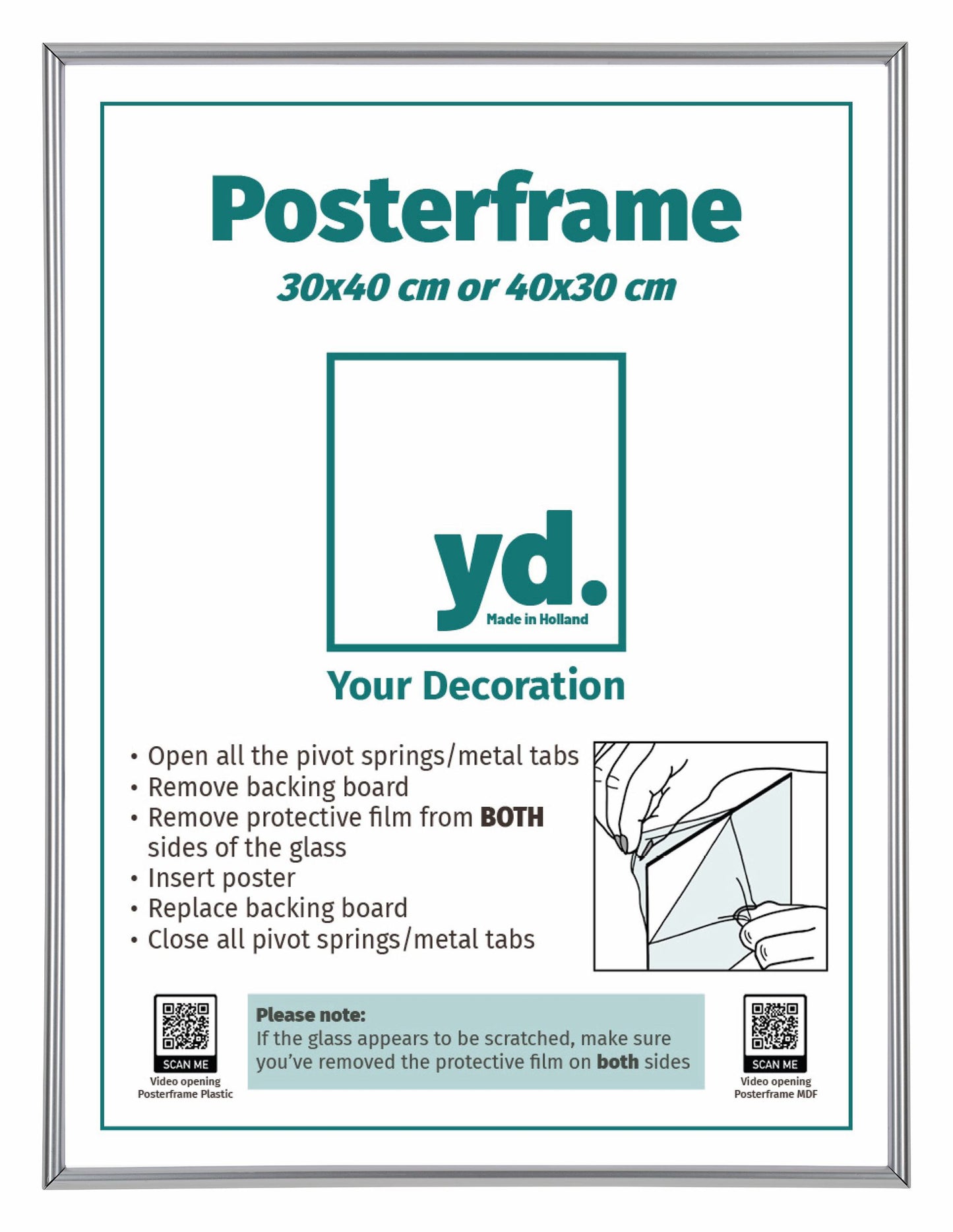Cadre d'affiche 30x40cm Argent Brillant Plastique Paris