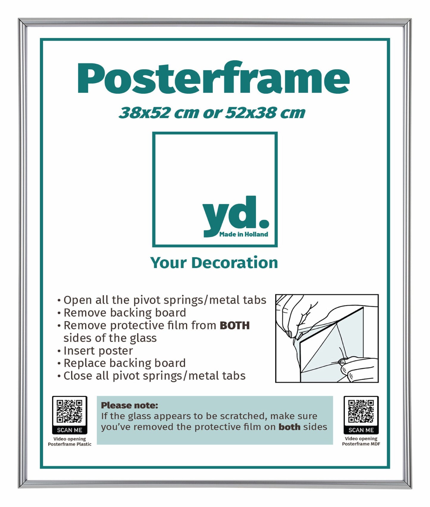 Cadre d'affiche 38x52cm Argent Brillant Plastique Paris