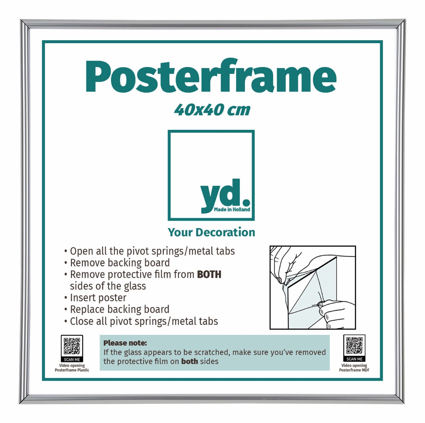 Cadre d'affiche 40x40cm Argent Brillant Plastique Paris