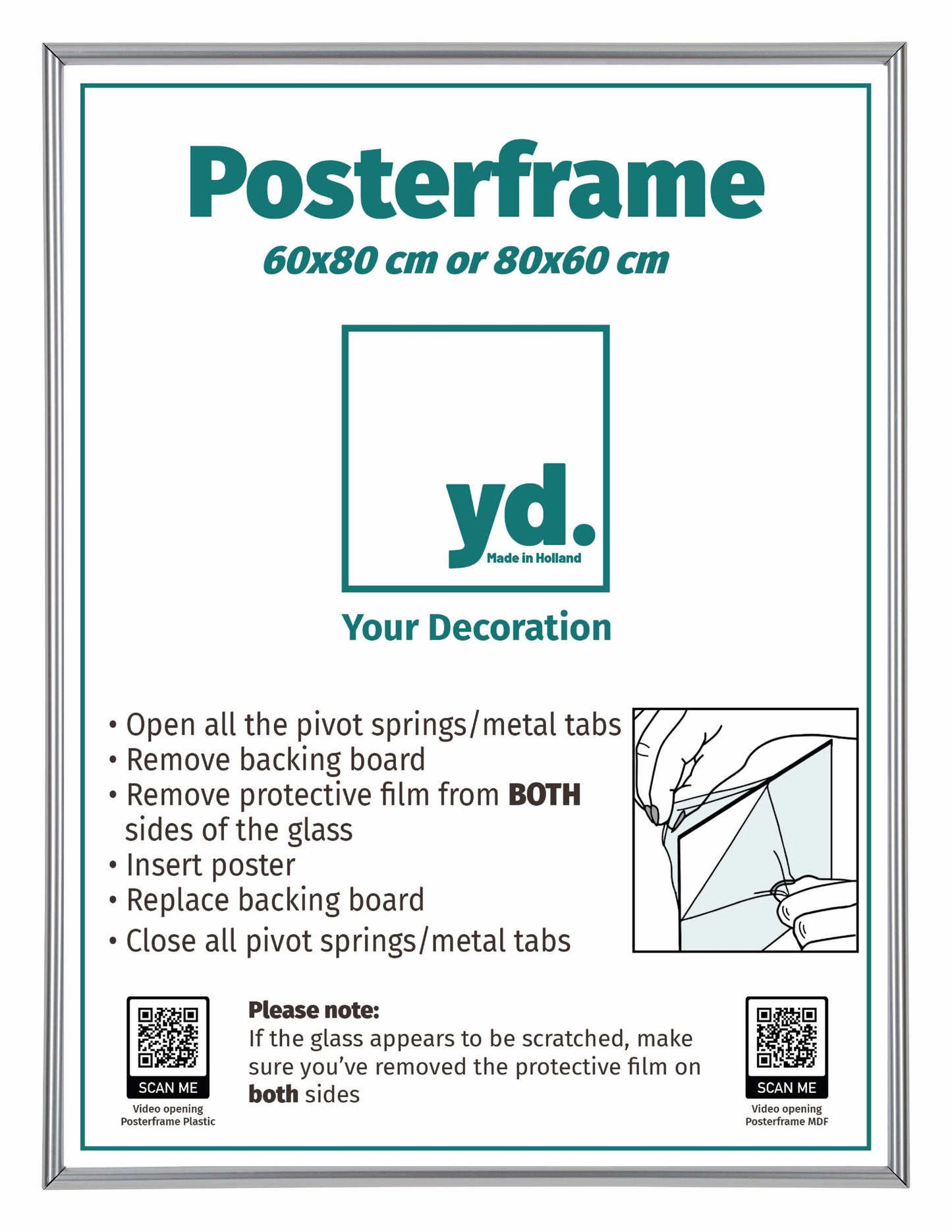 Cadre d'affiche 60x80cm Argent Brillant Plastique Paris