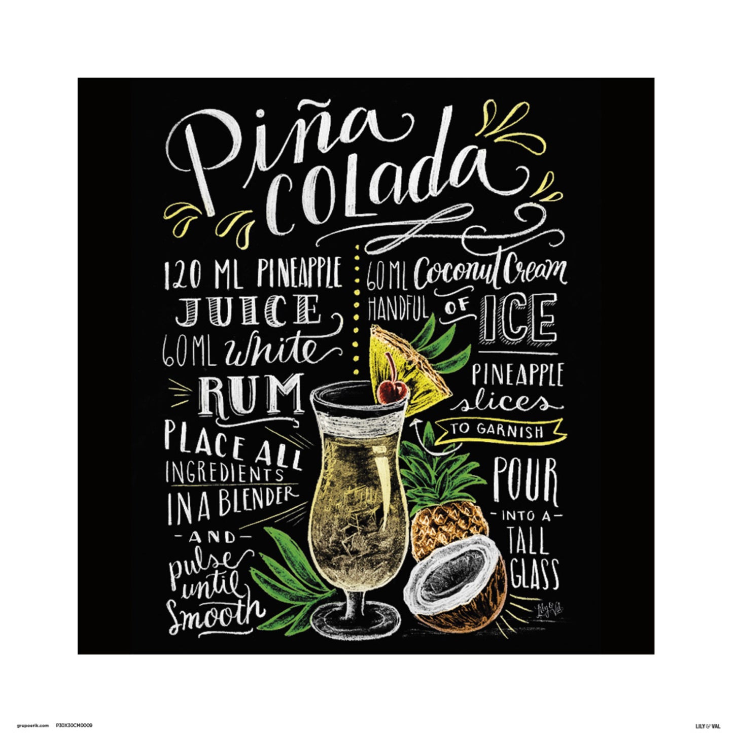 Affiche Art Lily and Val - Pina Colada 30x30cm