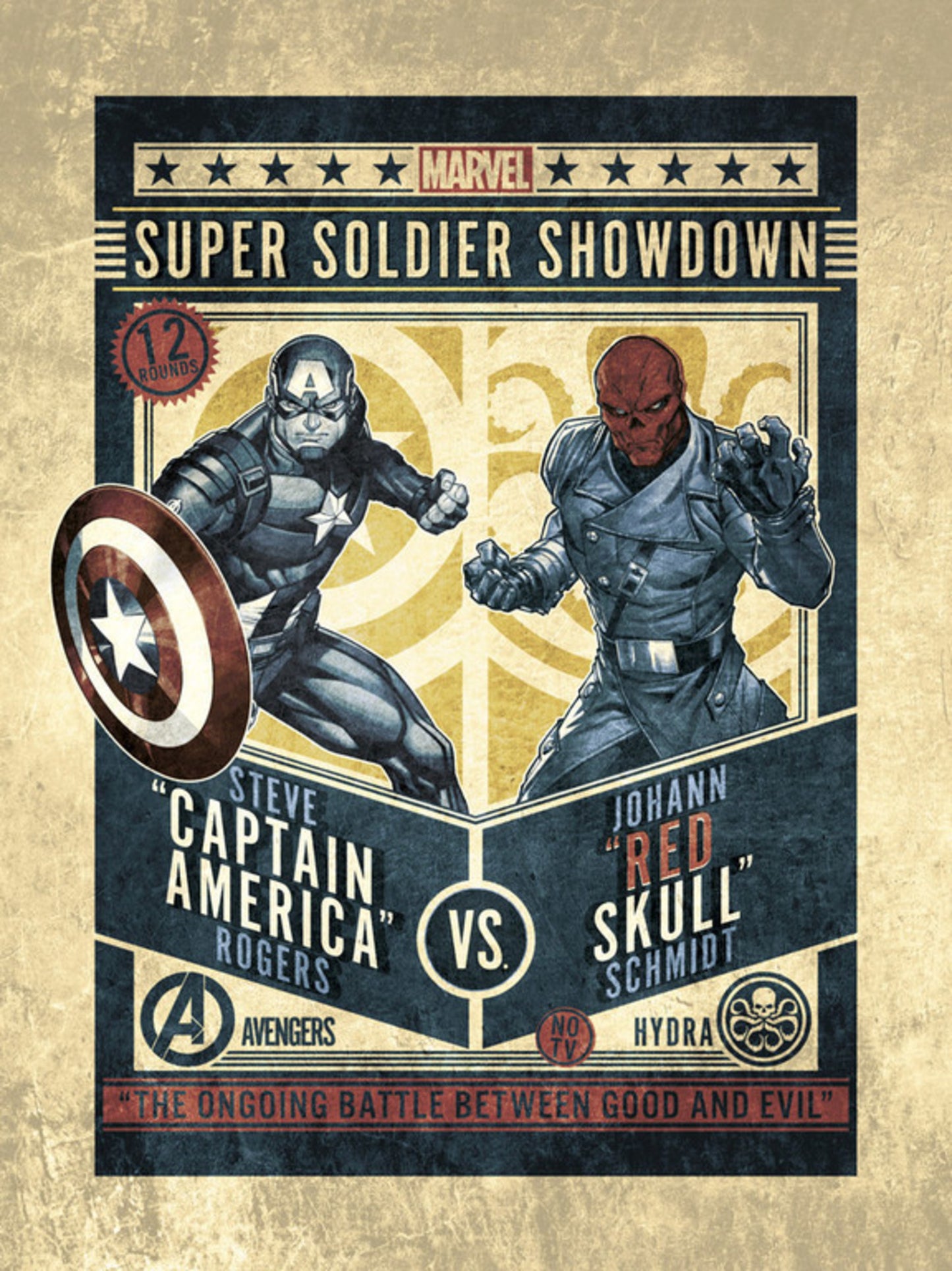 Affiche Art Marvel Comics Captain America VS Red Skull 30x40cm