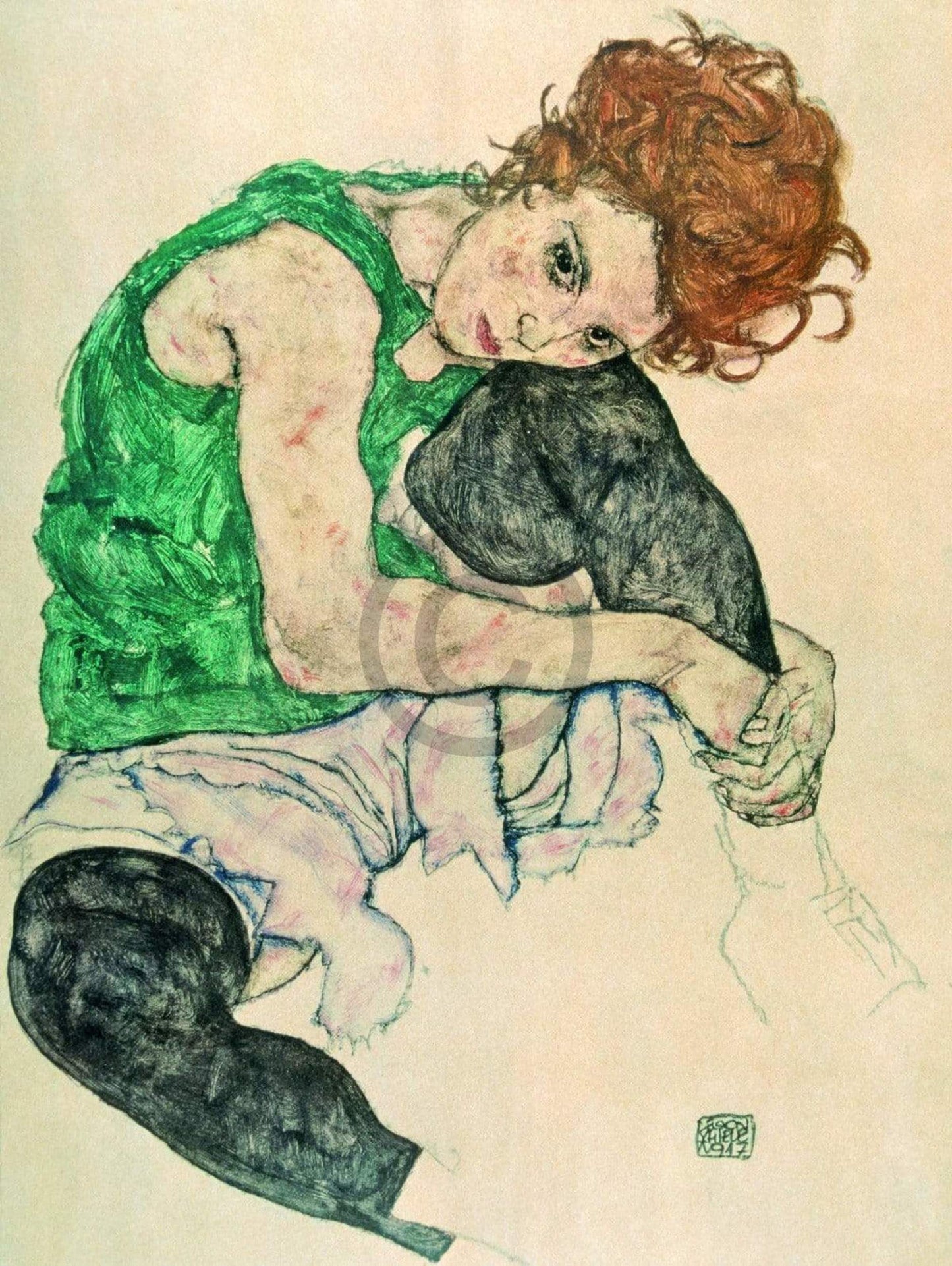 Affiche Art Egon Schiele - Sitzende Frau mit hochgezogenen 60x80cm
