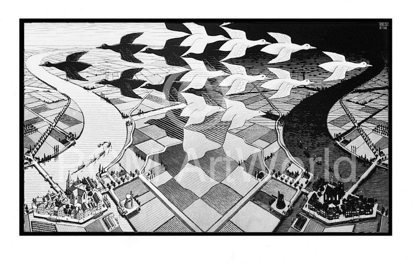 Affiche Art M. C. Escher - Tag und Nacht 86x55cm