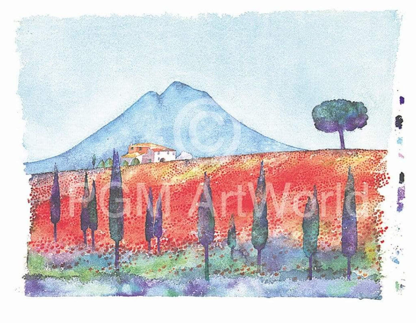 Affiche Art Ralf Westphal - Soracte mit Mohnfeld/Latium 90x70cm