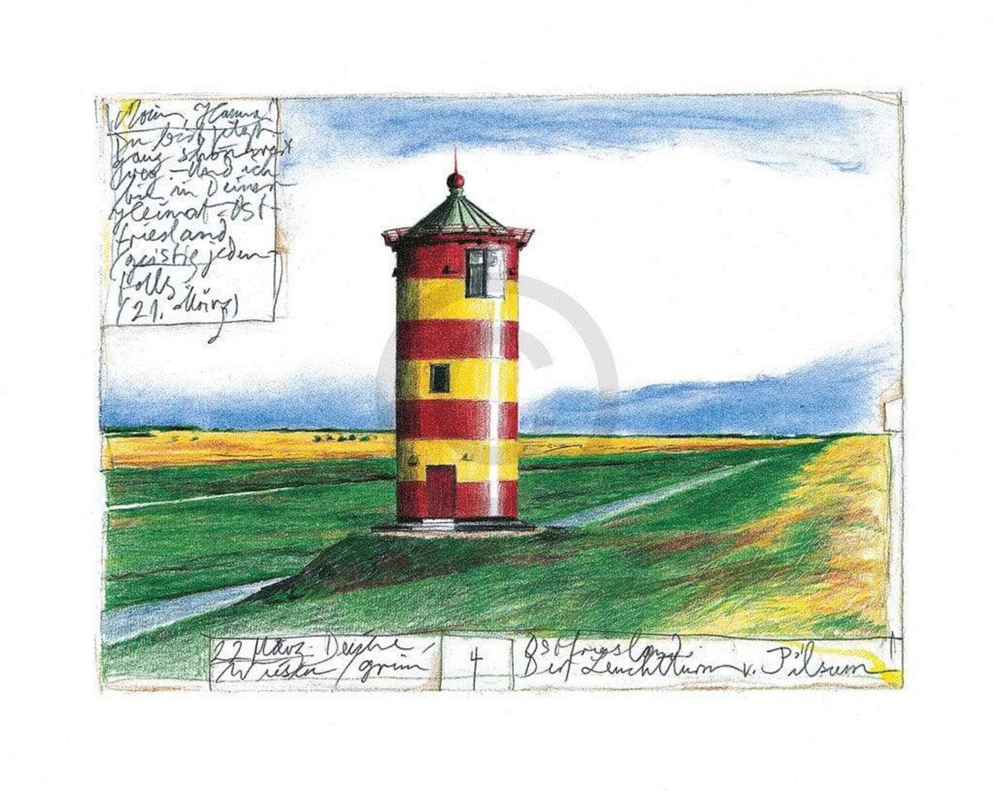 Affiche Art Sabine Gerke - Der Leuchtturm von Pilsum 30x24cm