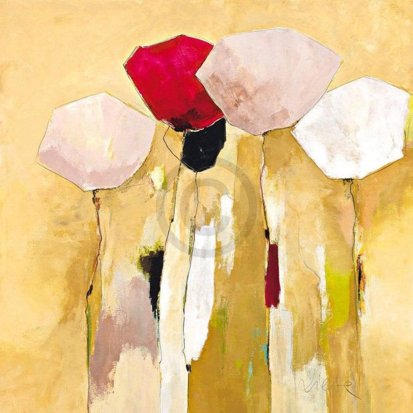 Affiche Art Anne L. Strunk - White flowers with red 1 98x98cm