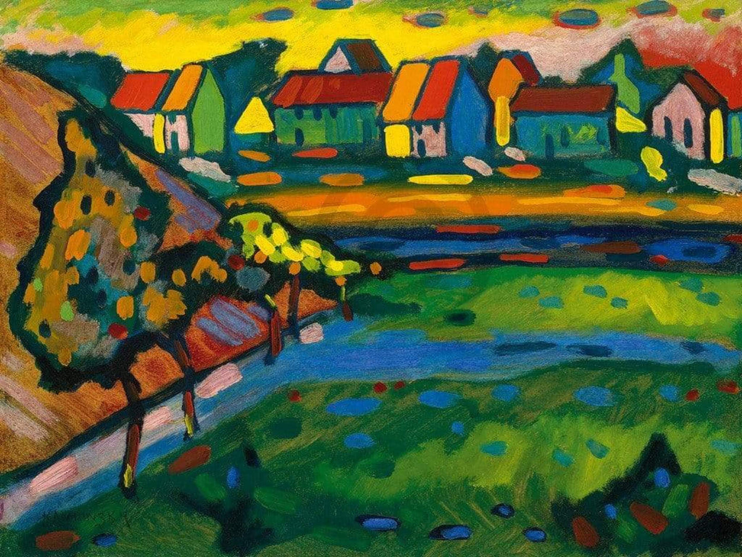 Affiche Art Wassily Kandinsky - Bayrisches Dorf mit Feld 80x60cm