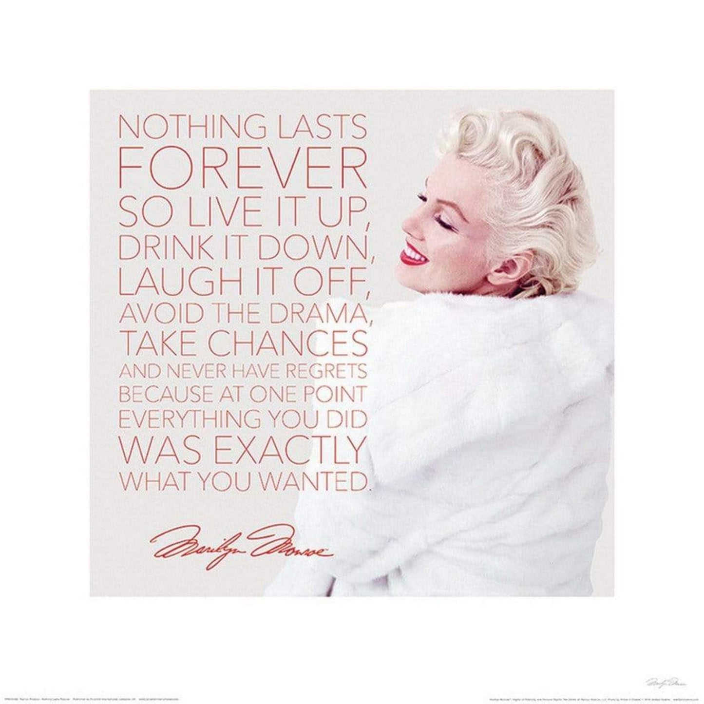 Affiche Art Marilyn Monroe - Nothing Lasts Forever 40x40cm