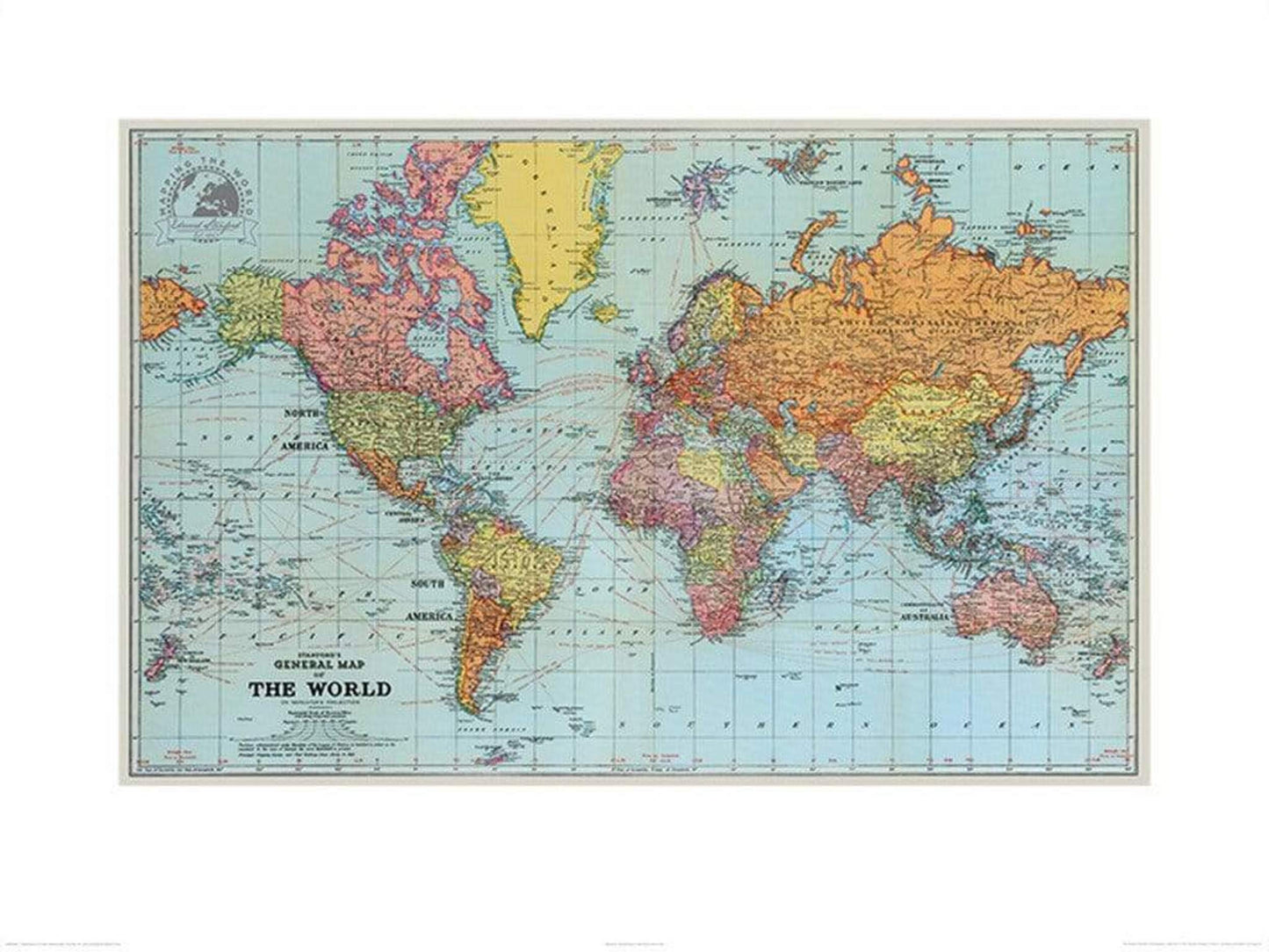 Affiche Art Stanfords - General Map of the World 1920 60x80cm