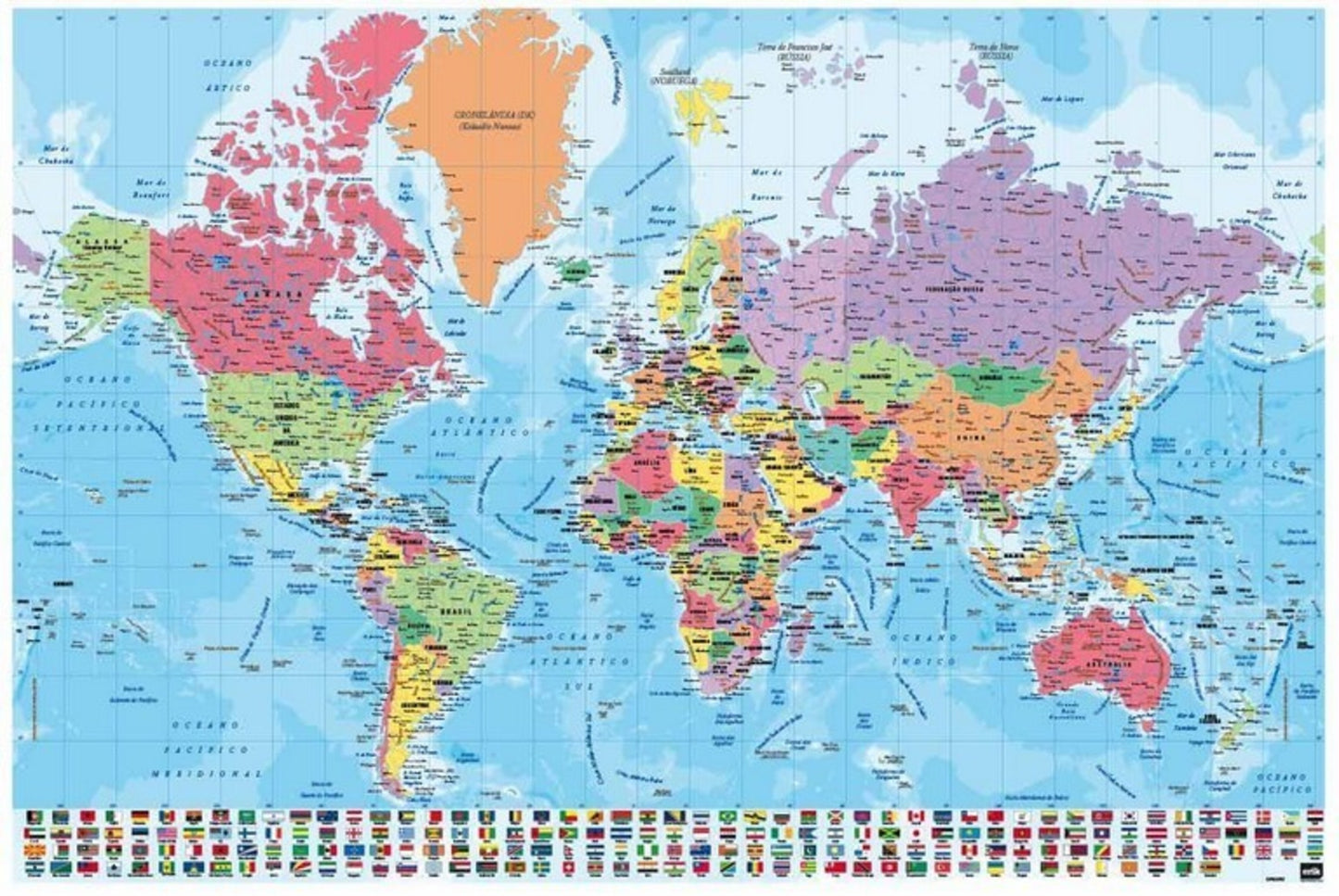 Poster Map World - Physical Politic - Portugais - 91,5x61cm