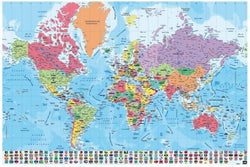 Poster Map World - Physical Politic - Portugais - 91,5x61cm