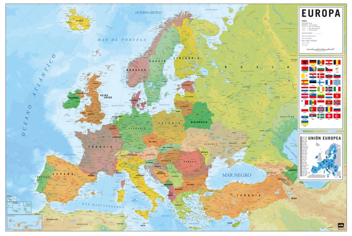 Poster Map of Europe - Physical Politic - Espagnol - 91,5x61cm