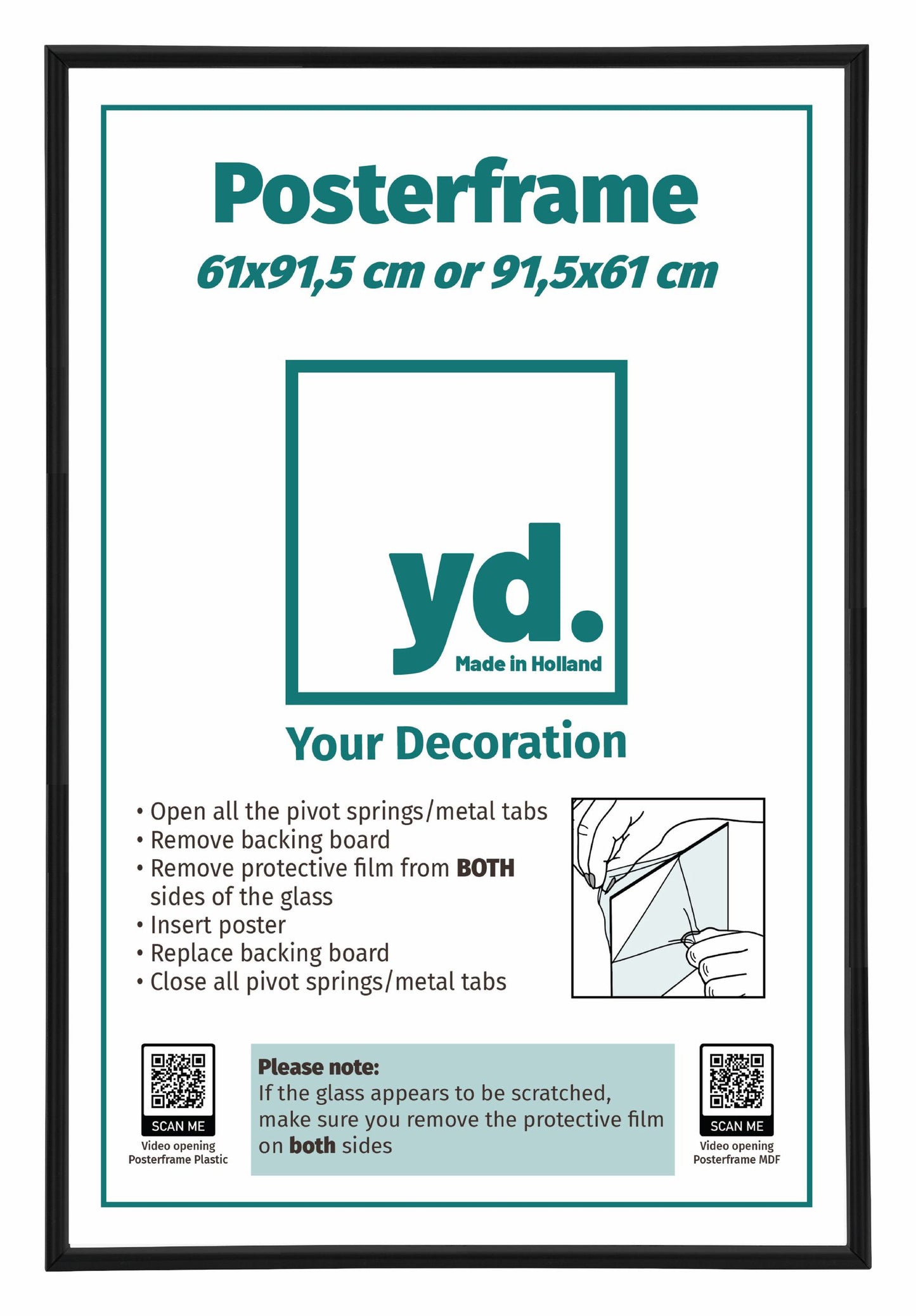 Cadre d'affiche 61x91,5cm Noir Mat Plastique Paris