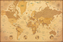 Poster Map World Vintage - Espagnol - 91,5x61cm