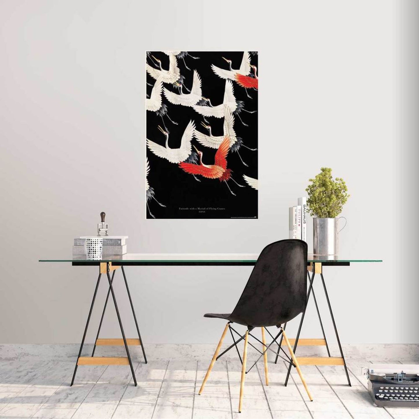 Poster Furisode With A Myriad Of Flying Cranes 61x91,5cm