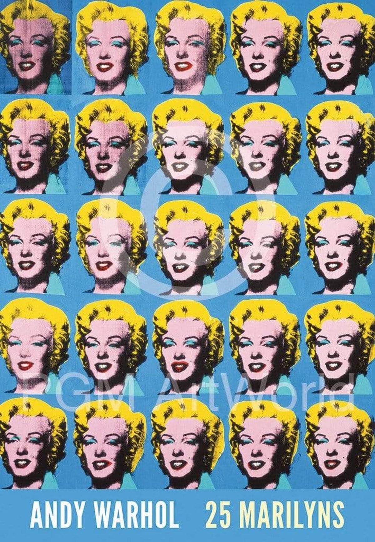 Affiche Art Andy Warhol - 25 Colored Marilyns 45x65cm