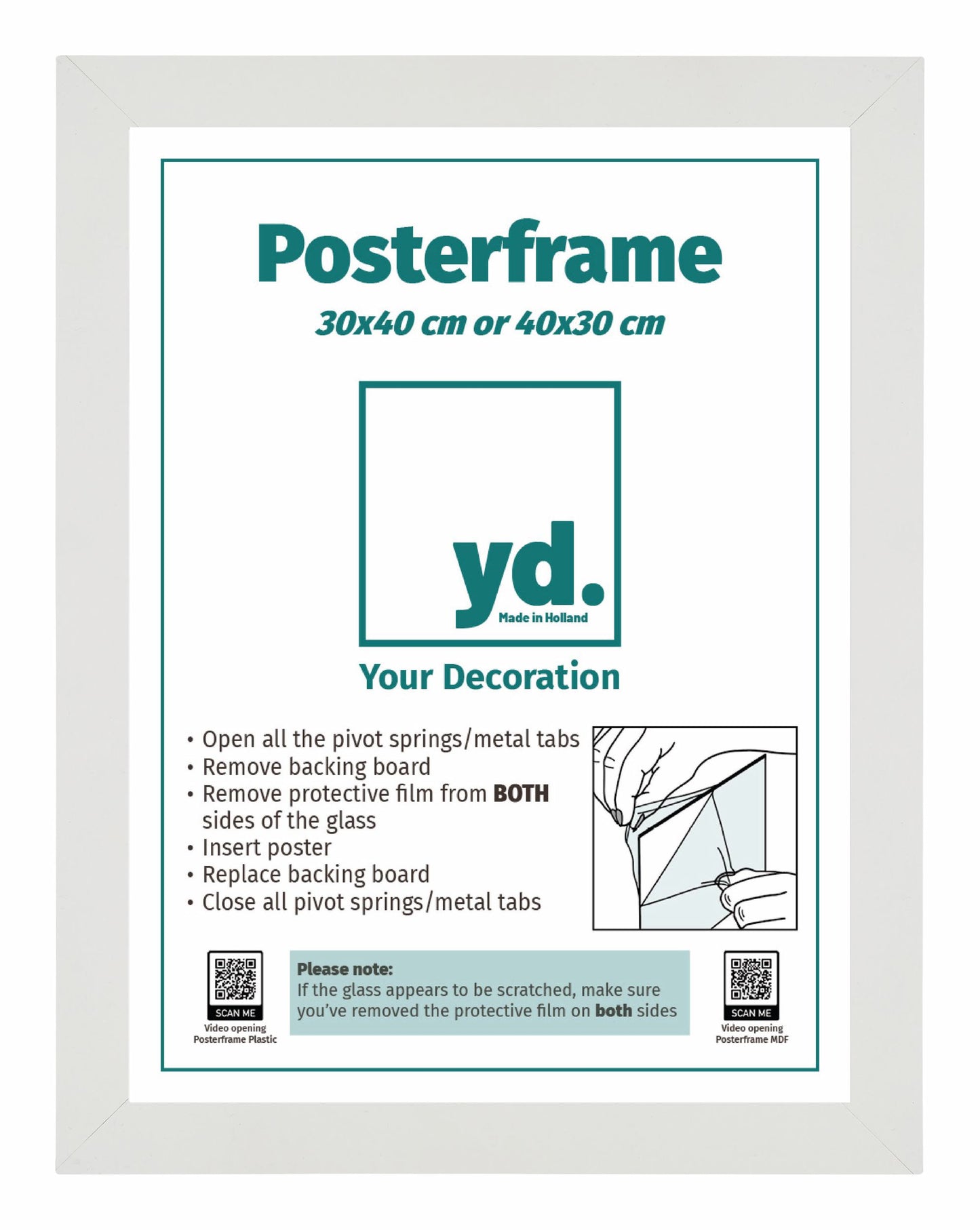 Cadre d'affiche 30x40cm Blanc Mat MDF Parma