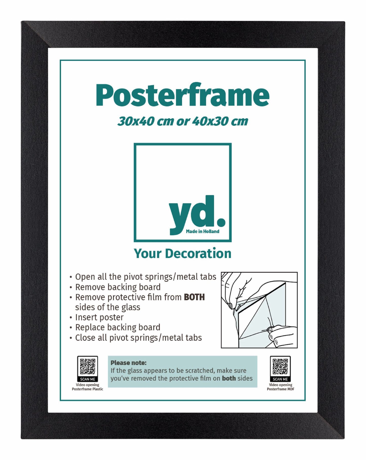 Cadre d'affiche 30x40cm Noir Mat MDF Parma