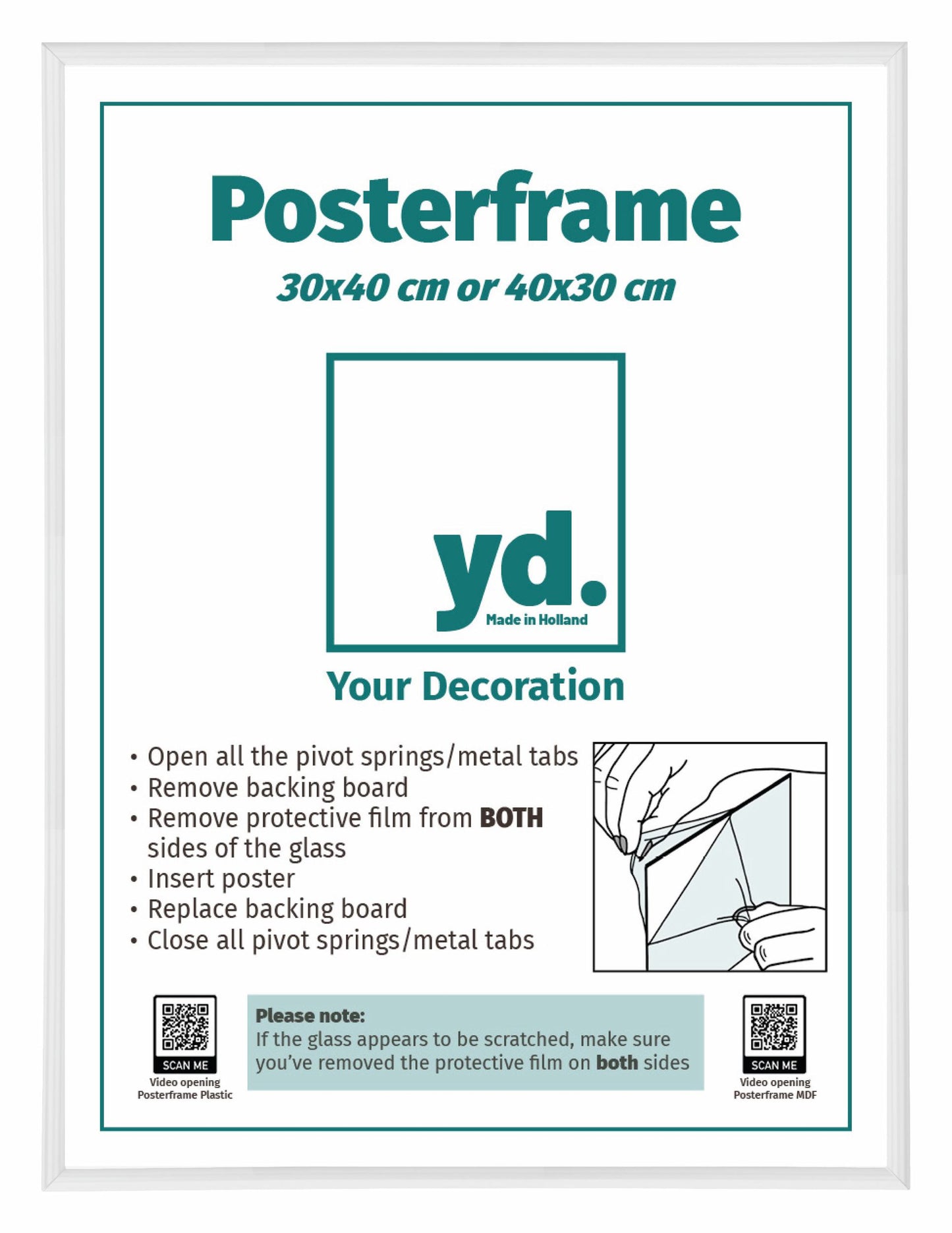 Cadre d'affiche 30x40cm Blanc Brillant Plastique Paris