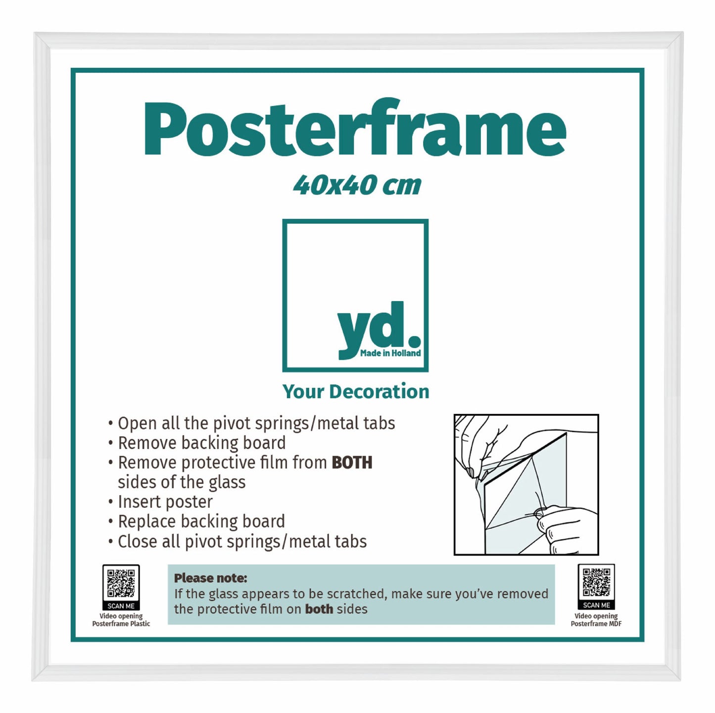 Cadre d'affiche 40x40cm Blanc Brillant Plastique Paris