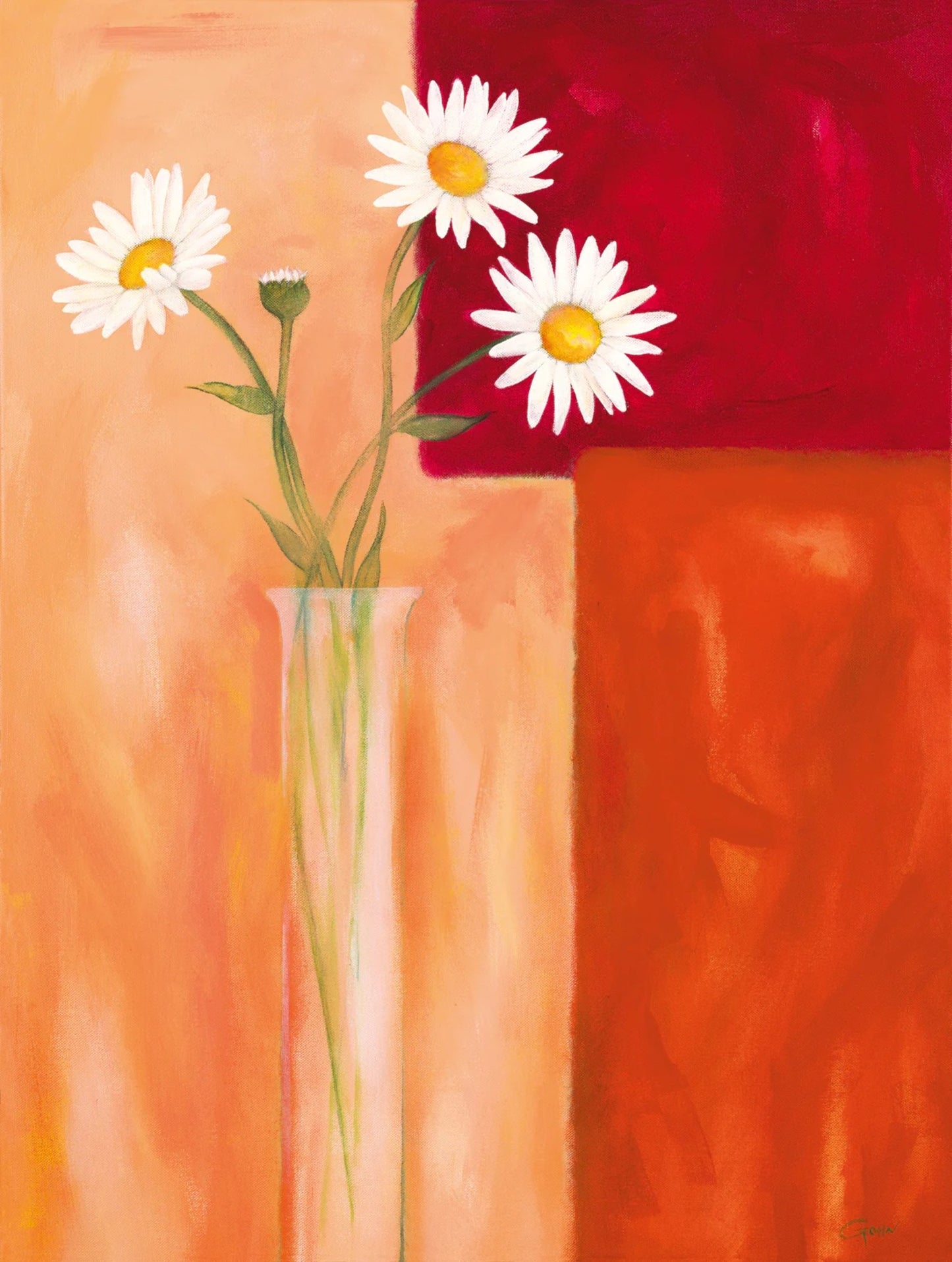 Affiche Art Günter Gohn - Margeriten mit Siena-Braun 60x80cm