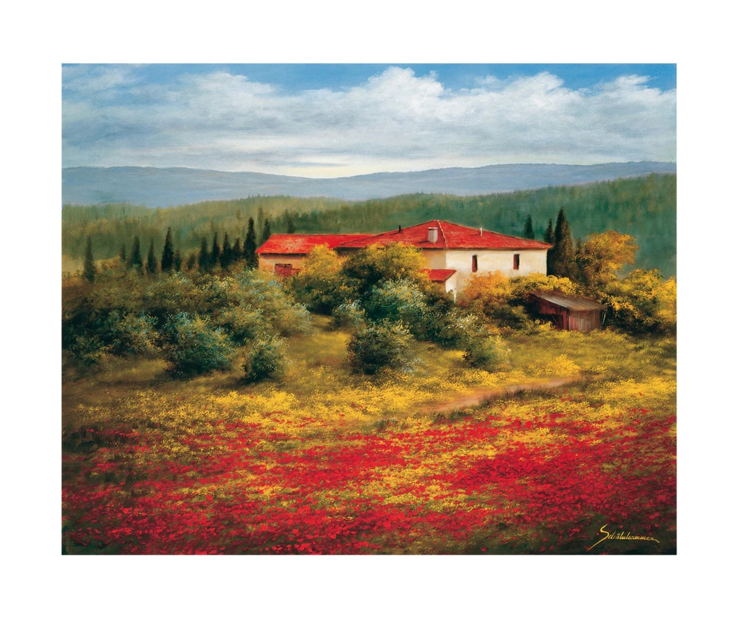 Affiche Art Heinz Schölnhammer - Landschaft mit Mohn II 60x50cm