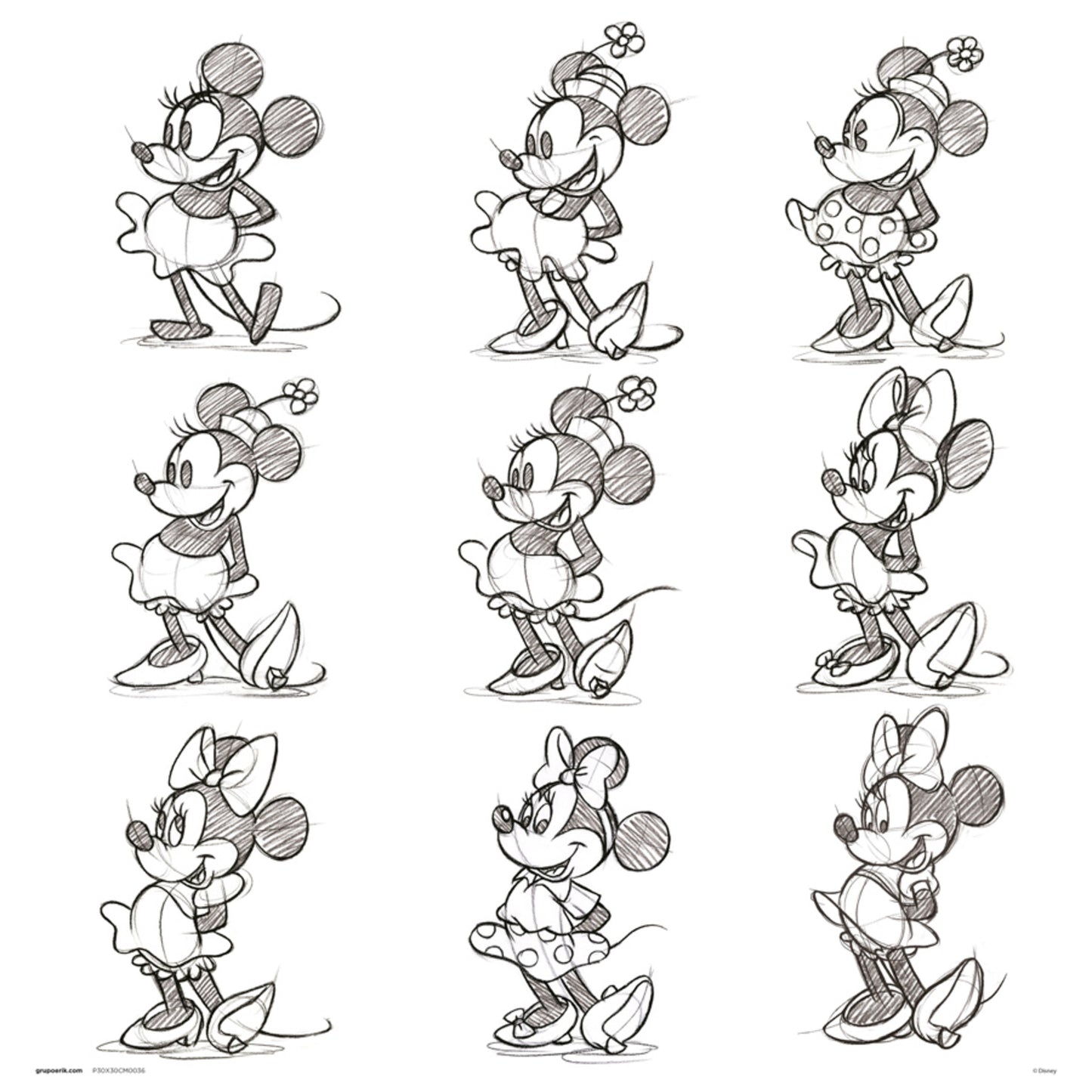 Affiche Art Disney Minnie Sketch 30x30cm