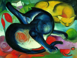 Affiche Art Franz Marc - Zwei Katzen blau und gelb 80x60cm