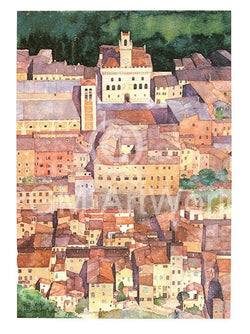 Affiche Art Ralf Westphal - Mittelalterliche Bergstadt Montepulciano, Toskana 30x40cm