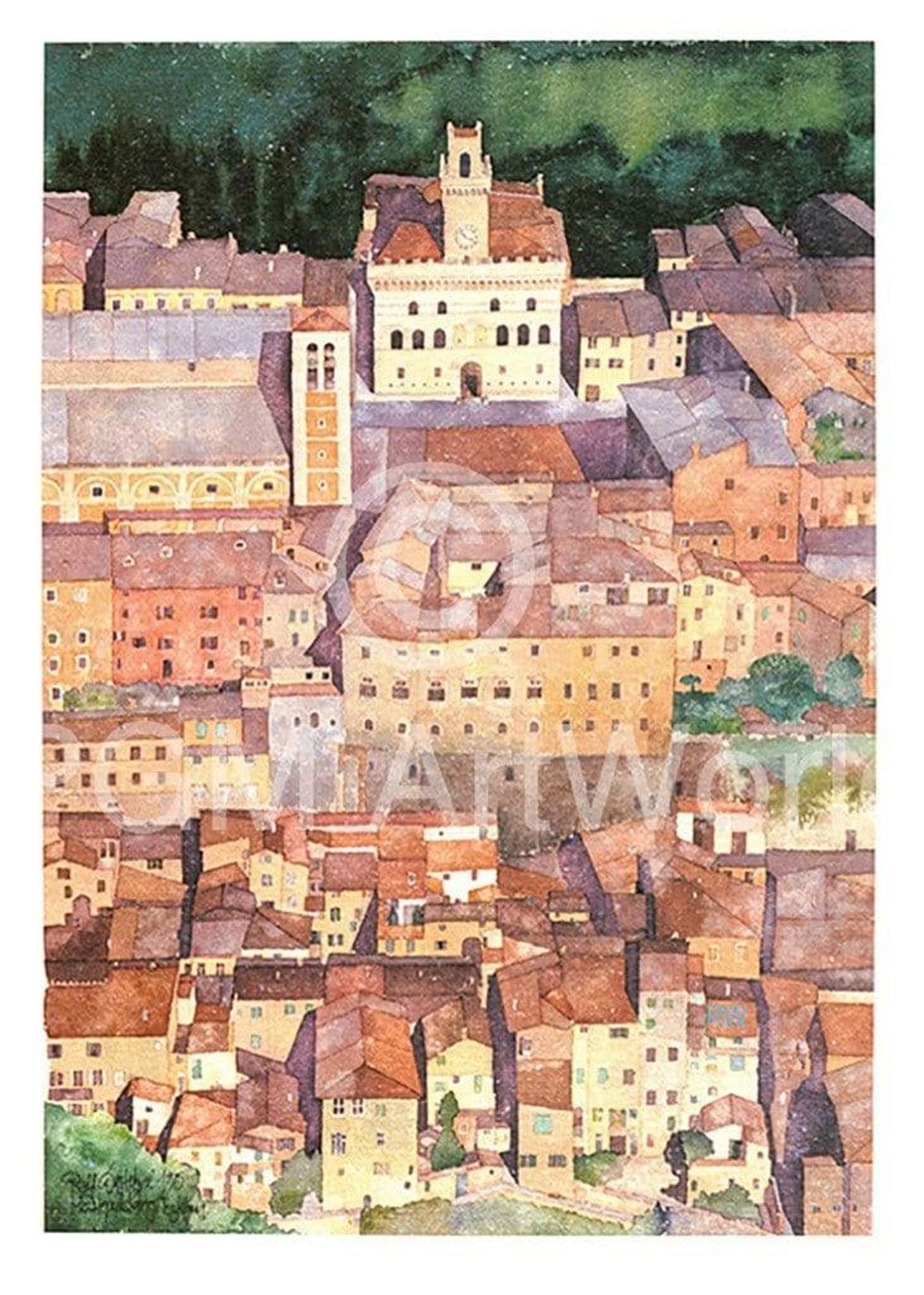 Affiche Art Ralf Westphal - Mittelalterliche Bergstadt Montepulciano, Toskana 50x70cm