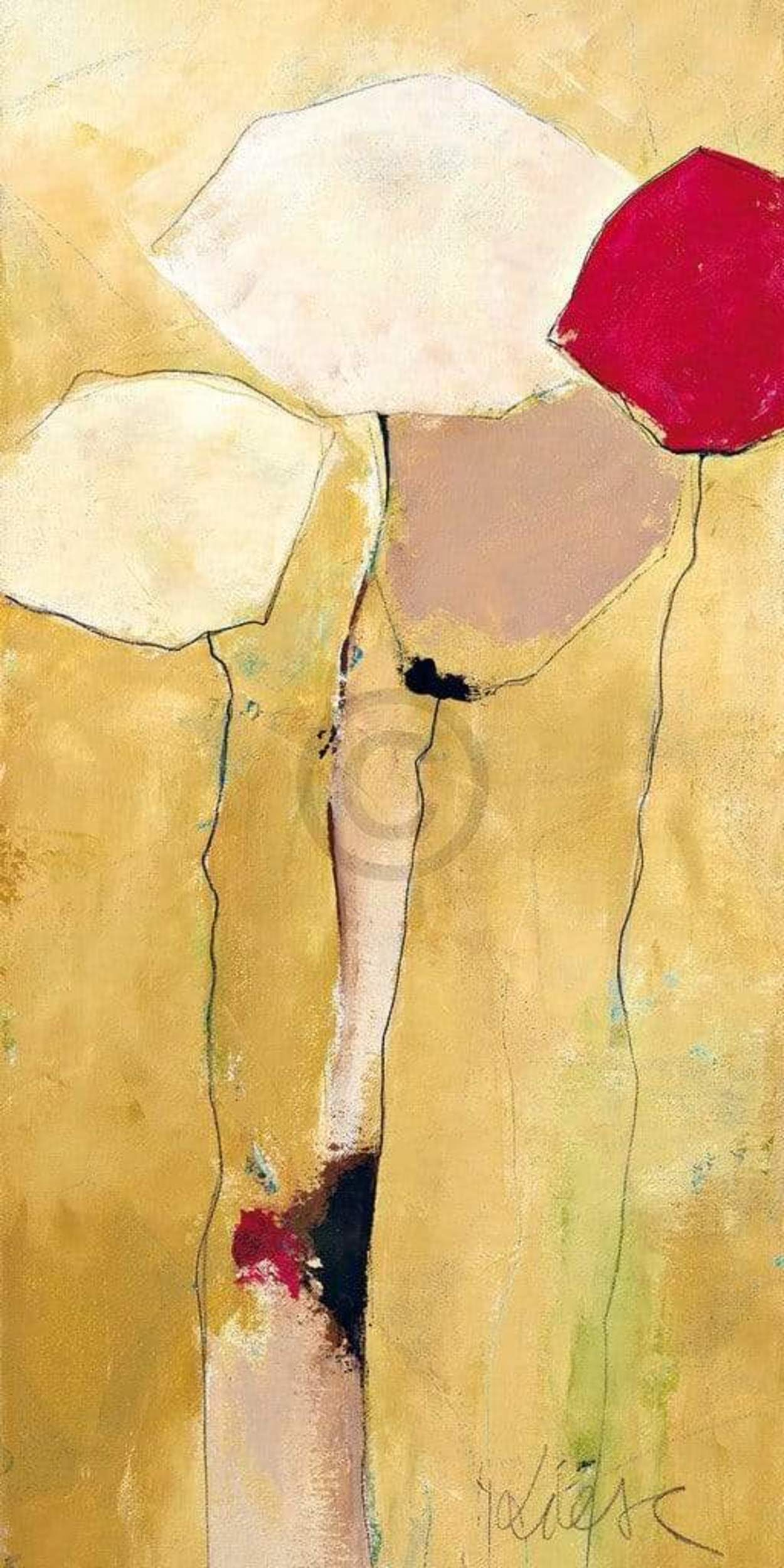 Affiche Art Anne L. Strunk - White flowers with red 2 50x100cm