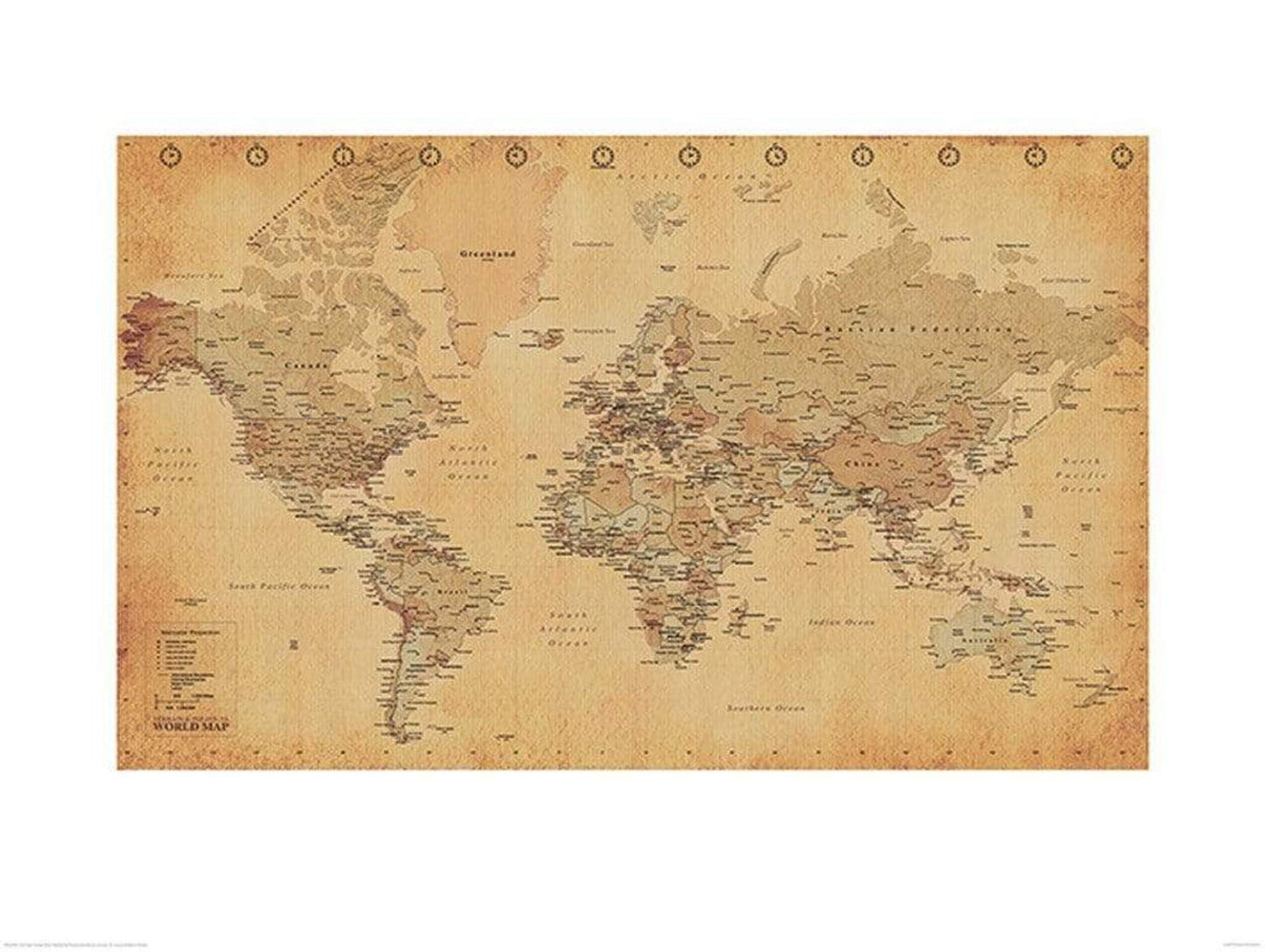 Affiche Art World Map Vintage Style 60x80cm