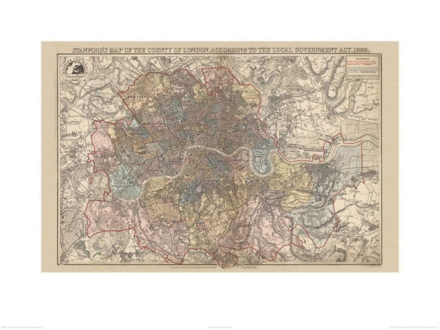 Affiche Art Stanfords - Map of the County of London 1888 60x80cm